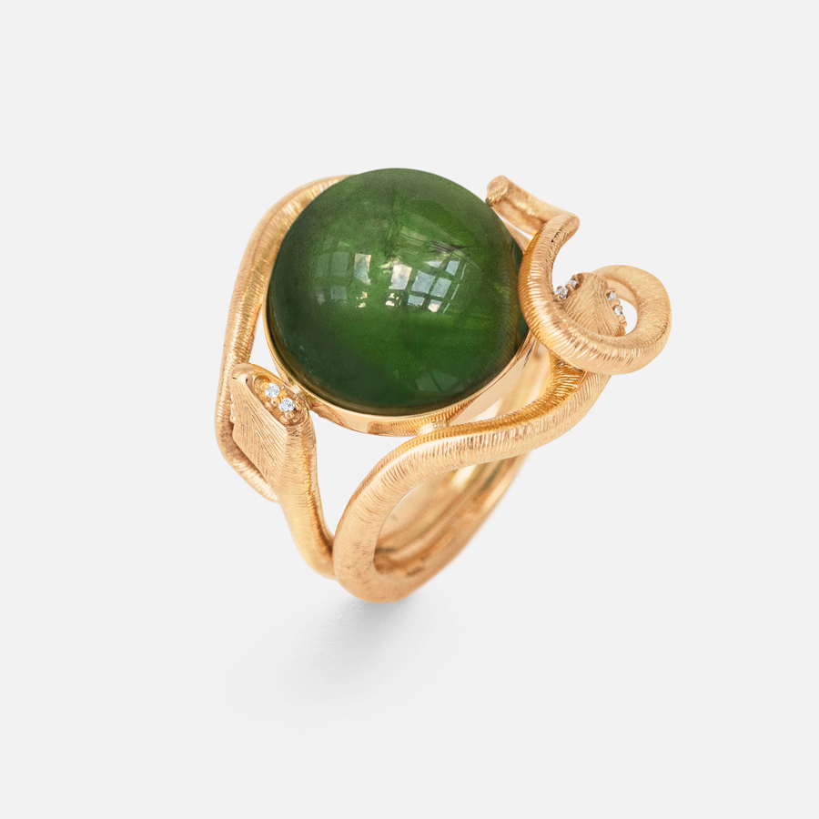 Snakes Ring in 18K Gold with Green-Blue Tourmaline and Diamonds | Ole Lynggaard 